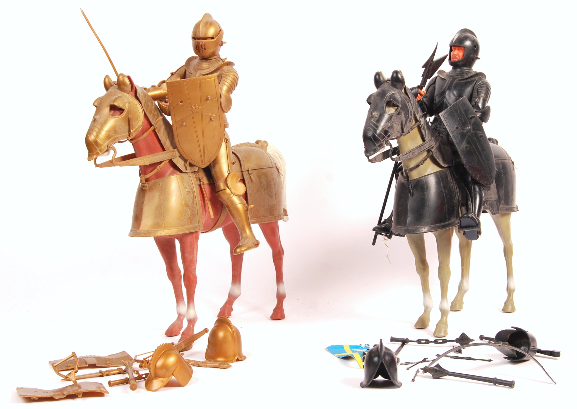 TWO VINTAGE MARX TOYS NOBLE KNIGHTS ON ARMOURED HORSES