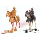 TWO VINTAGE MARX TOYS NOBLE KNIGHTS ON ARMOURED HORSES