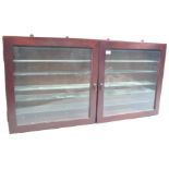 STAINED WOOD AND GLAZED TWIN DOOR DIECAST DISPLAY CABINET