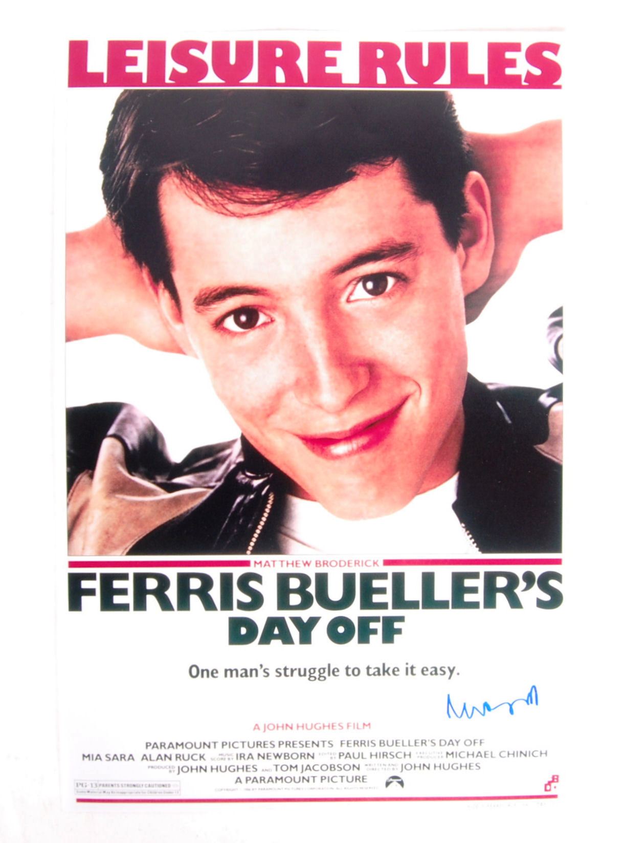 FERRIS BUELLER'S DAY OFF - MATTHEW BRODERICK SIGNED POSTER