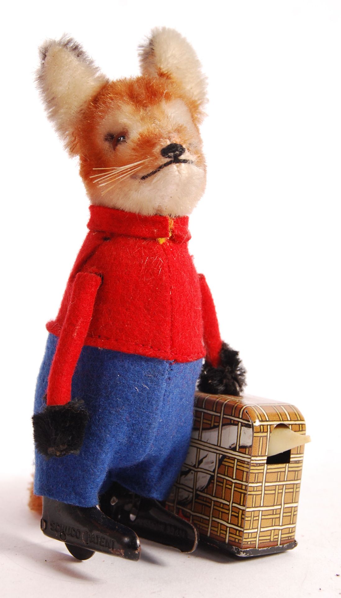 RARE 1950'S SCHUCO CLOCKWORK MR FOX WITH GOOSE IN SUITCASE