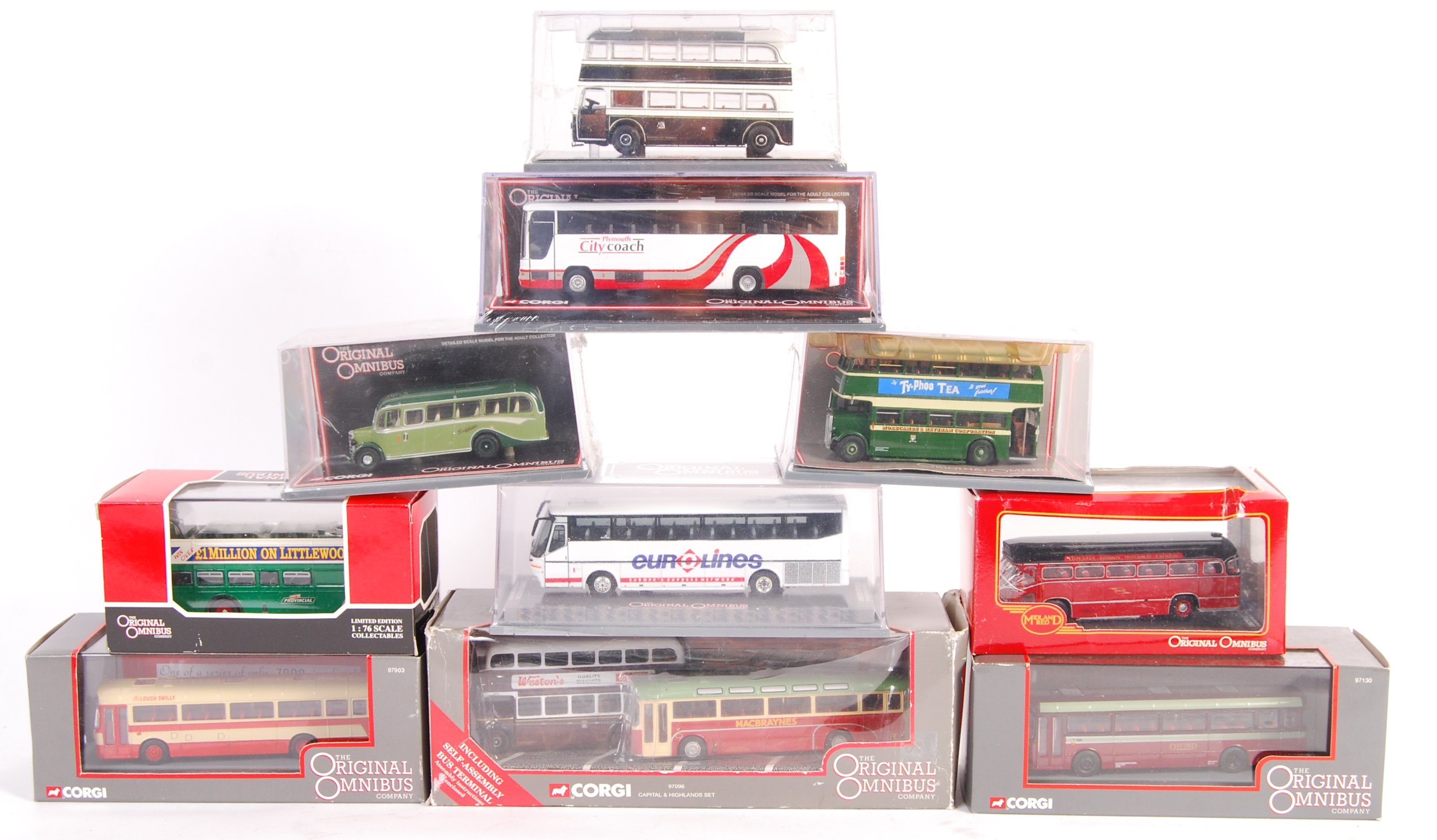 COLLECTION OF TEN CORGI ORIGINAL OMNIBUS BUSSES IN