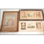 A pair of 19th century watercolour triptych painti