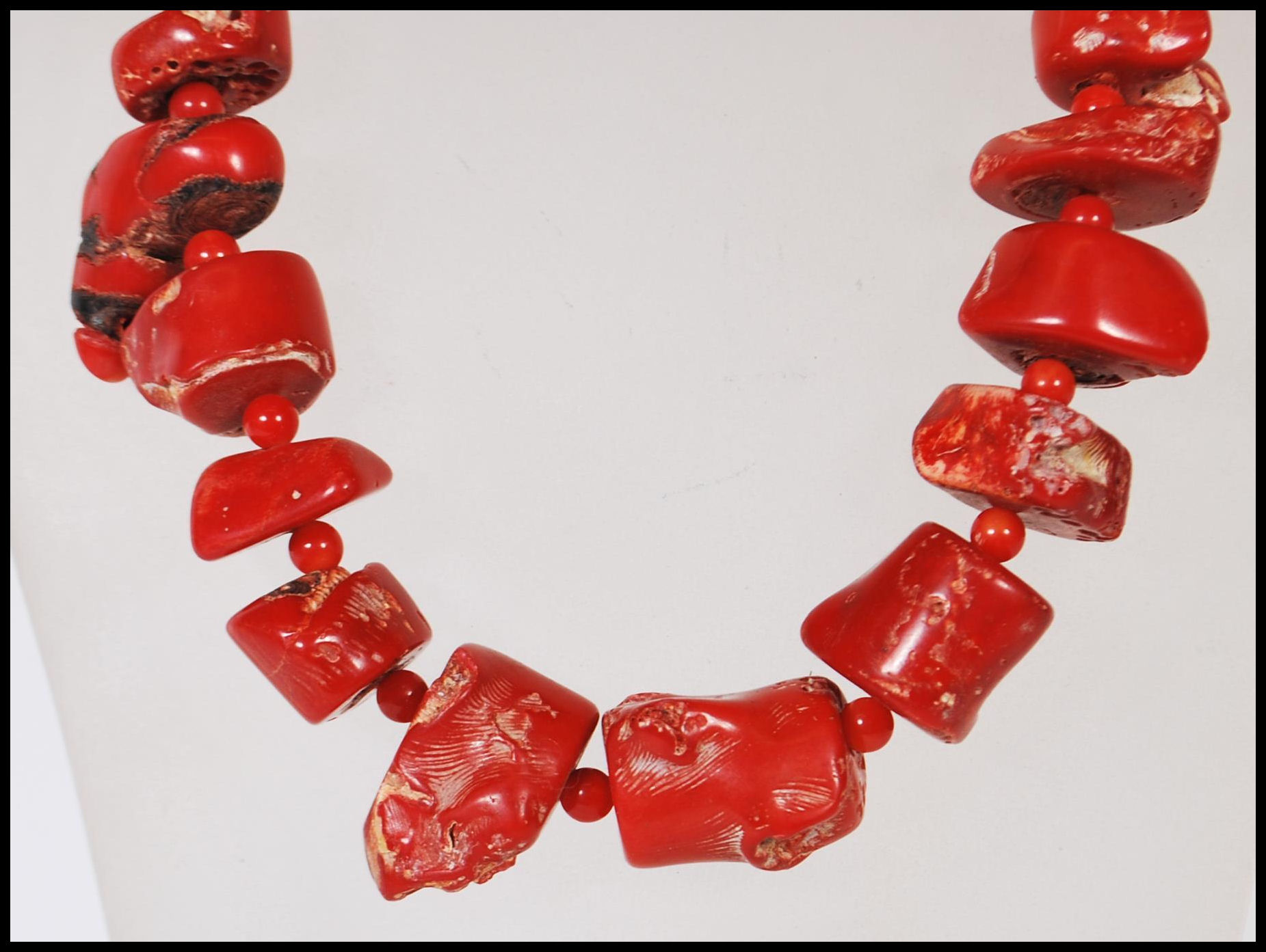 A vintage coral necklace consisting of threaded co