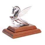 VINTAGE CHROME PEGASUS CAR MASCOT - MOUNTED ON A WOODEN BASE