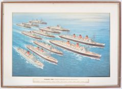 ORIGINAL 1950'S CUNARD SHIPPING LINE POSTER PRINT
