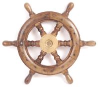 19TH/20TH CENTURY OAK AND BRASS SHIPS STEERING WHEEL