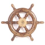 19TH/20TH CENTURY OAK AND BRASS SHIPS STEERING WHEEL