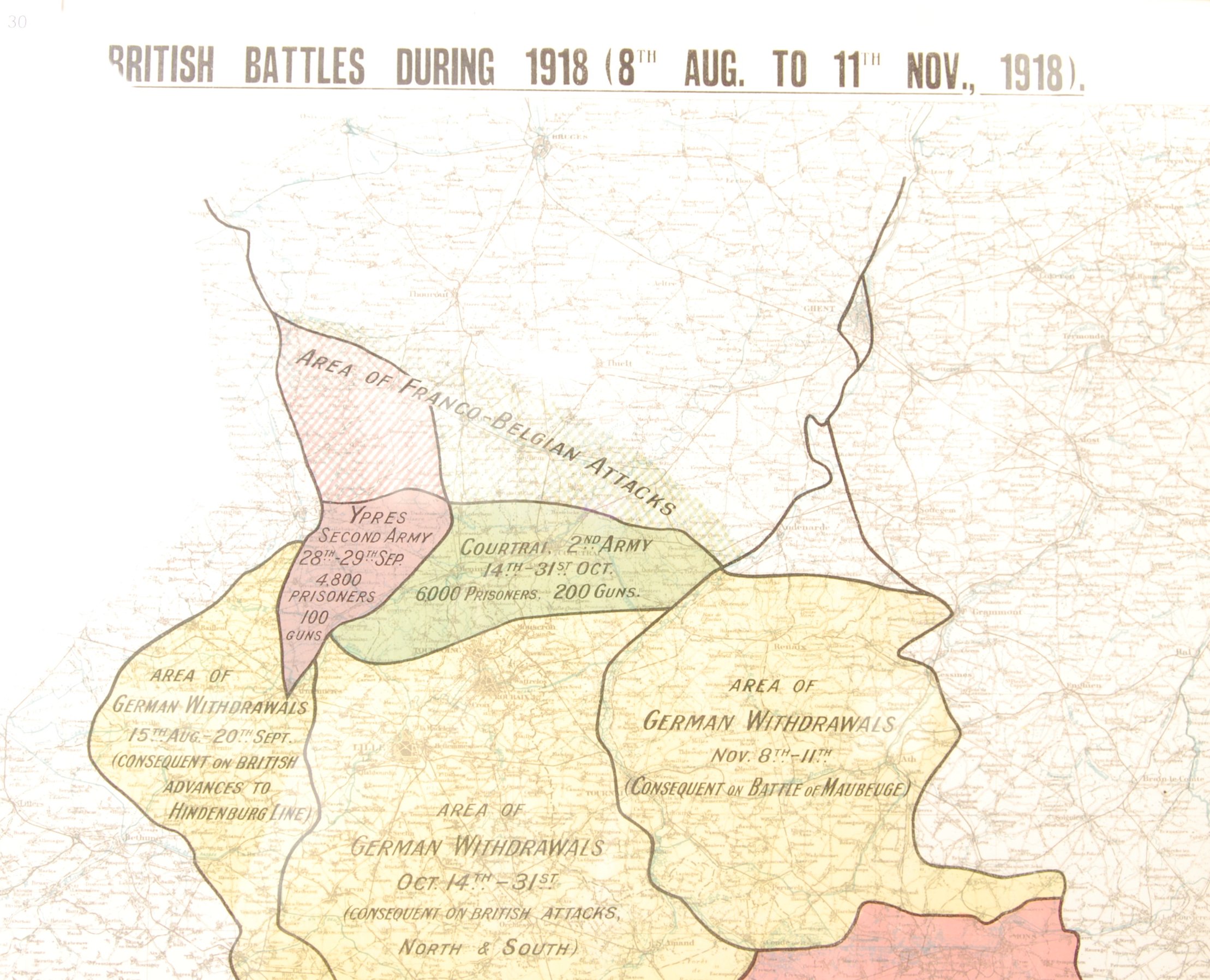 ORIGINAL WWI FIRST WORLD WAR PRESENTATION MAP BRITISH BATTLES - Image 2 of 5