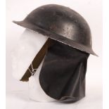 RARE BRITISH WWII CIVIL DEFENCE / ARP BRODIE HELMET WITH NECK COVER