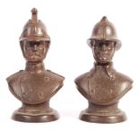 PAIR OF VINTAGE BRONZE EFFECT FIREMAN BUSTS