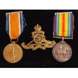 WWI FIRST WORLD WAR MEDAL PAIR - GUNNER IN THE ROYAL ARTILLERY