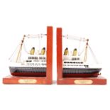 PAIR OF TITANIC WOODEN BOOKENDS