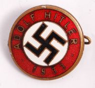 ORIGINAL NAZI PARTY ADOLF HITLER 1933 ENAMEL PARTY BADGE
