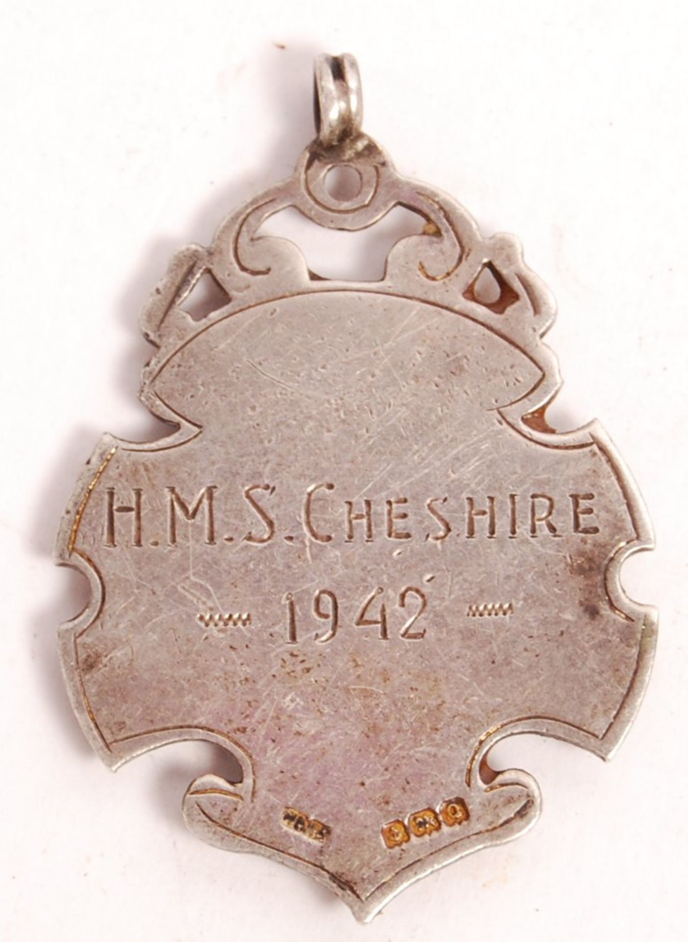 WWII SECOND WORLD WAR HMS CHESHIRE GUTTER RACE SILVER FOB - Image 2 of 2