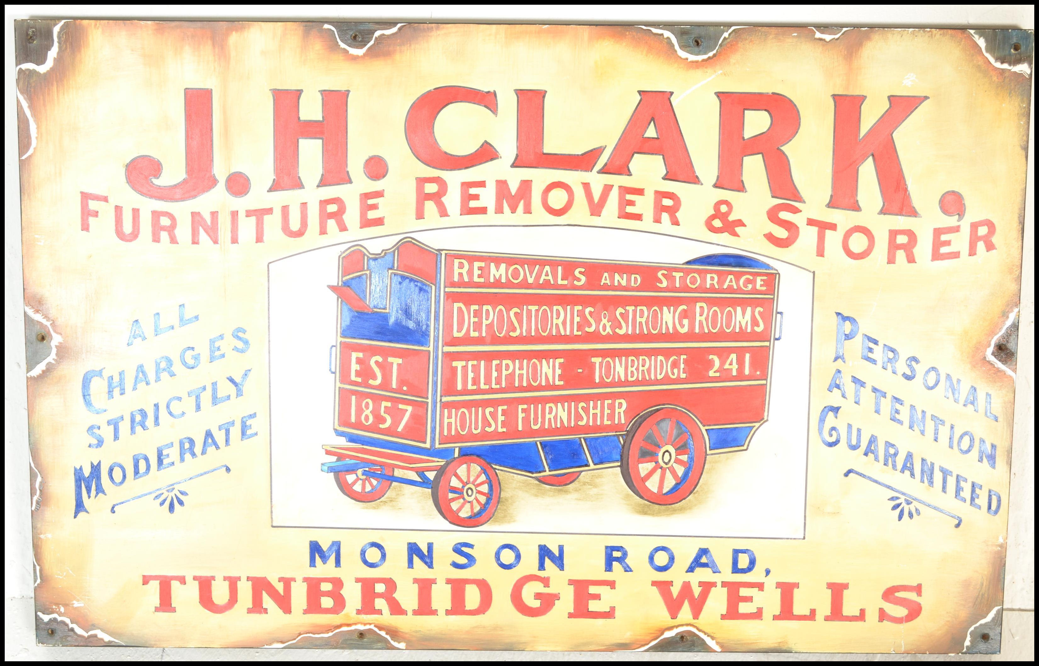 A contemporary artist's impression of a vintage enamel advertising sign for J. H. Clark furniture