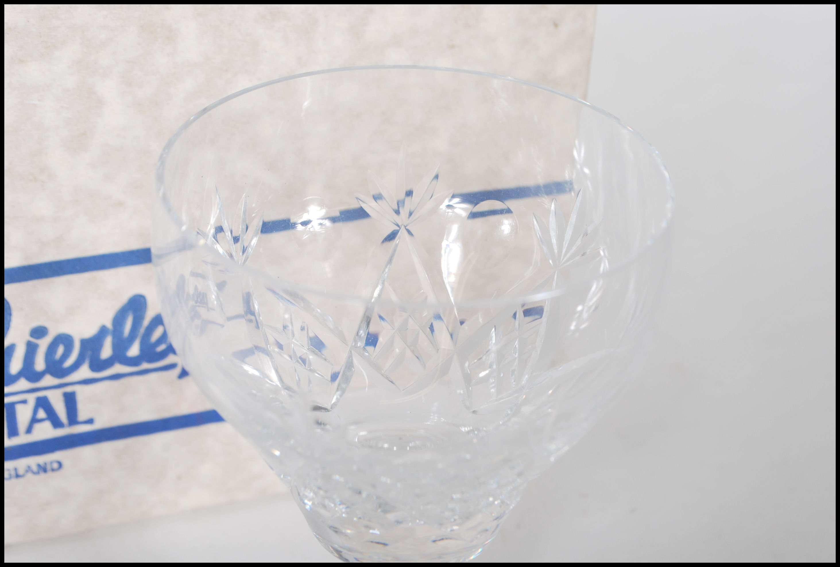 A set of six Royal Brierley cut glass crystal wine glasses in  the Elizabeth Goblet pattern, faceted - Image 4 of 6