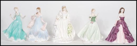 A collection of five ceramic figurine figures of ladies to include Coalport figures of The