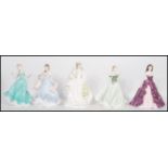 A collection of five ceramic figurine figures of ladies to include Coalport figures of The