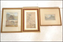 A group of 19th Century Victorian paintings to include a continental water colour landscape scene