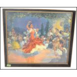 An original 1960's vintage retro picture print of a Spanish Flamenco dancer by Stevens. Framed