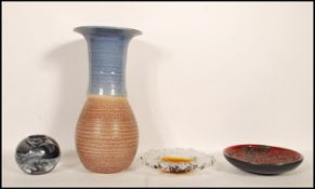 A collection of 1960's / 70's retro vintage studio art pottery and glass to include; Anna Ehmer