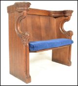 A 19th Century Victorian Gothic revival ecclesiastical church  oak pew, panel back over solid seat