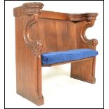 A 19th Century Victorian Gothic revival ecclesiastical church  oak pew, panel back over solid seat