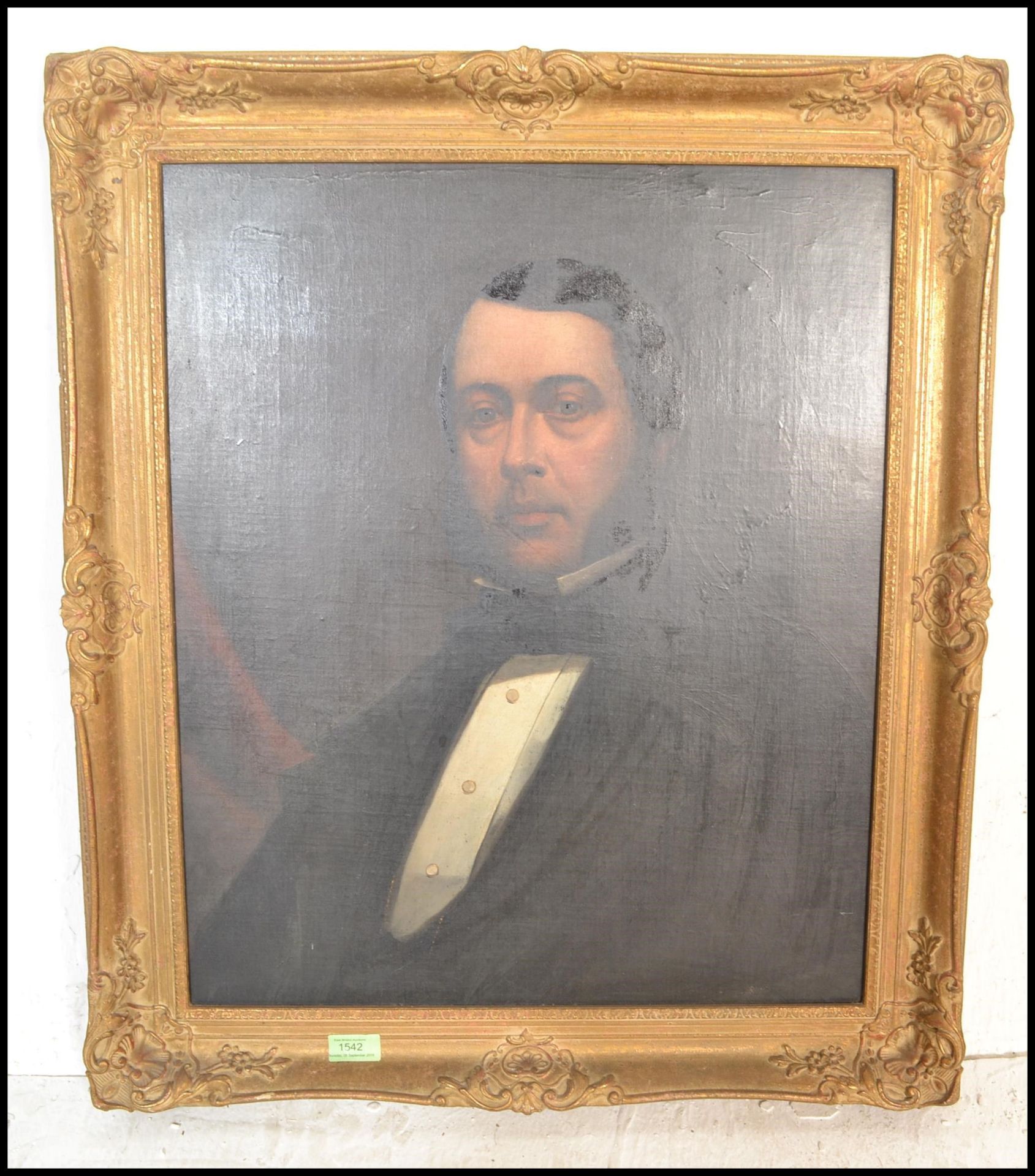 A 19th Century Victorian oil on canvas half length  portrait painting of a depicting a Victorian