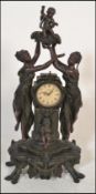 A 20th Century Juliana Bronze effect composite clock with two classical maidens holding a child