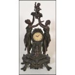 A 20th Century Juliana Bronze effect composite clock with two classical maidens holding a child