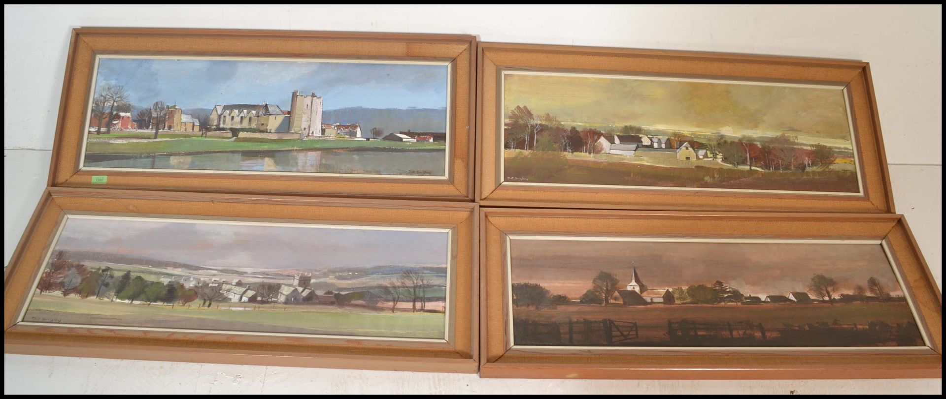 A collection of four 20th Century framed oil on board paintings by D.C. Bayley, the images to