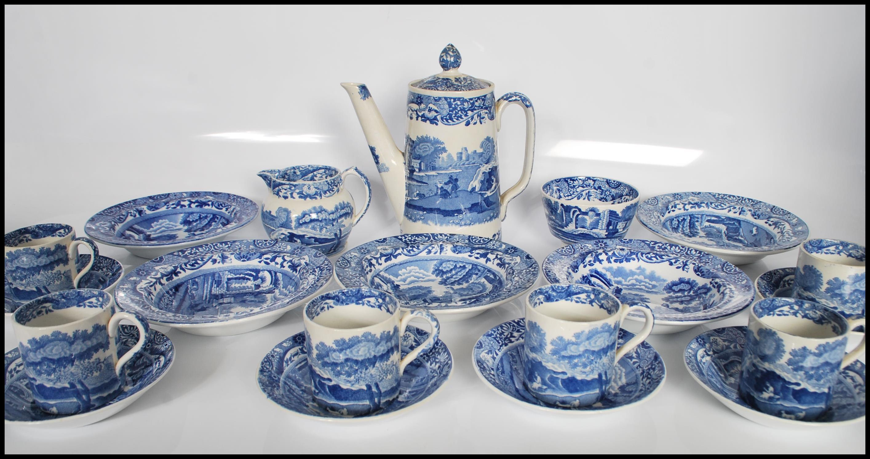 A mid 20th Century Copeland and Spode coffee services in the transfer printed Italian pattern - Image 2 of 7