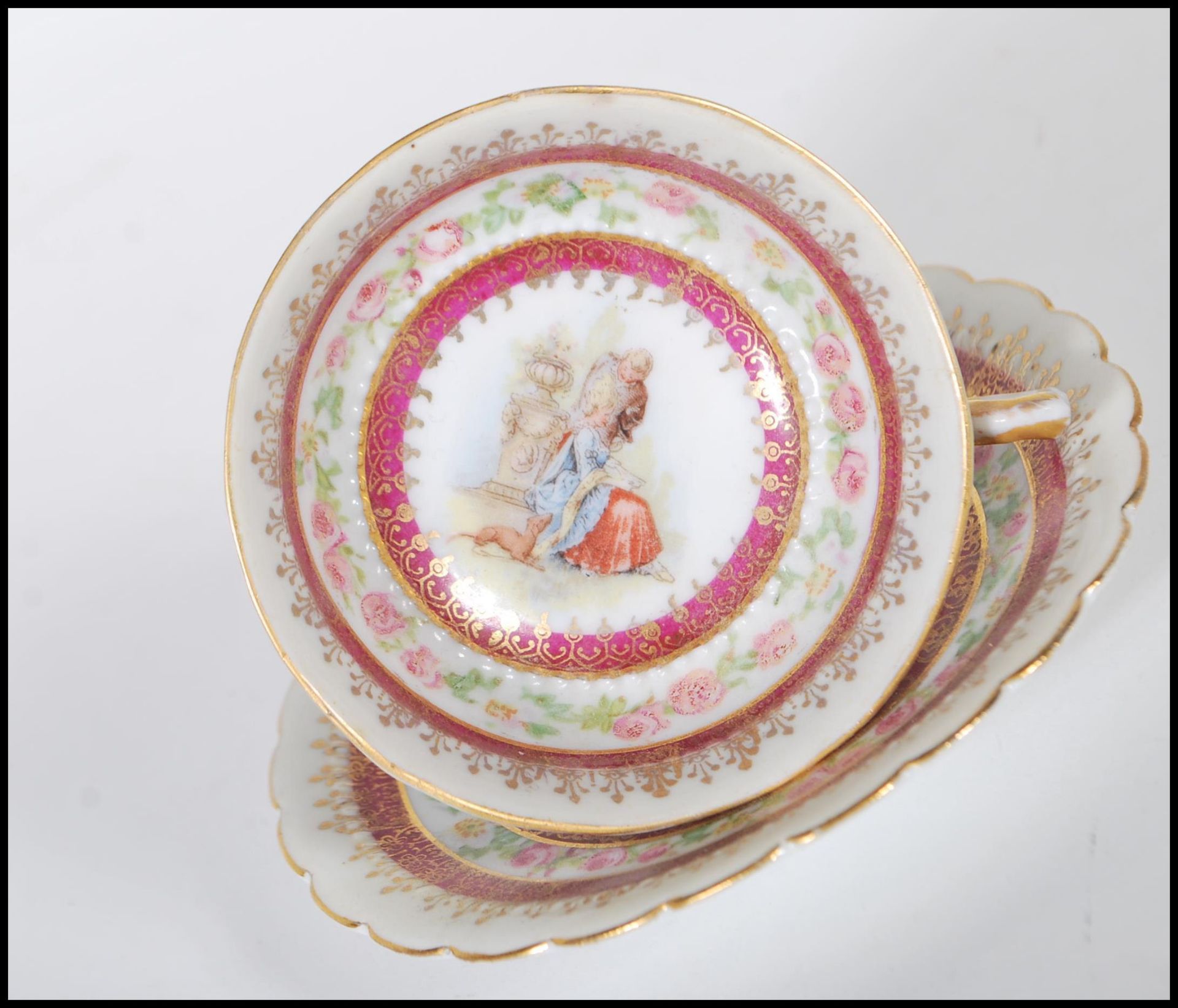 A collection of 19th Century Austrian porcelain bone china cabinet cups and saucers comprising an - Bild 11 aus 19