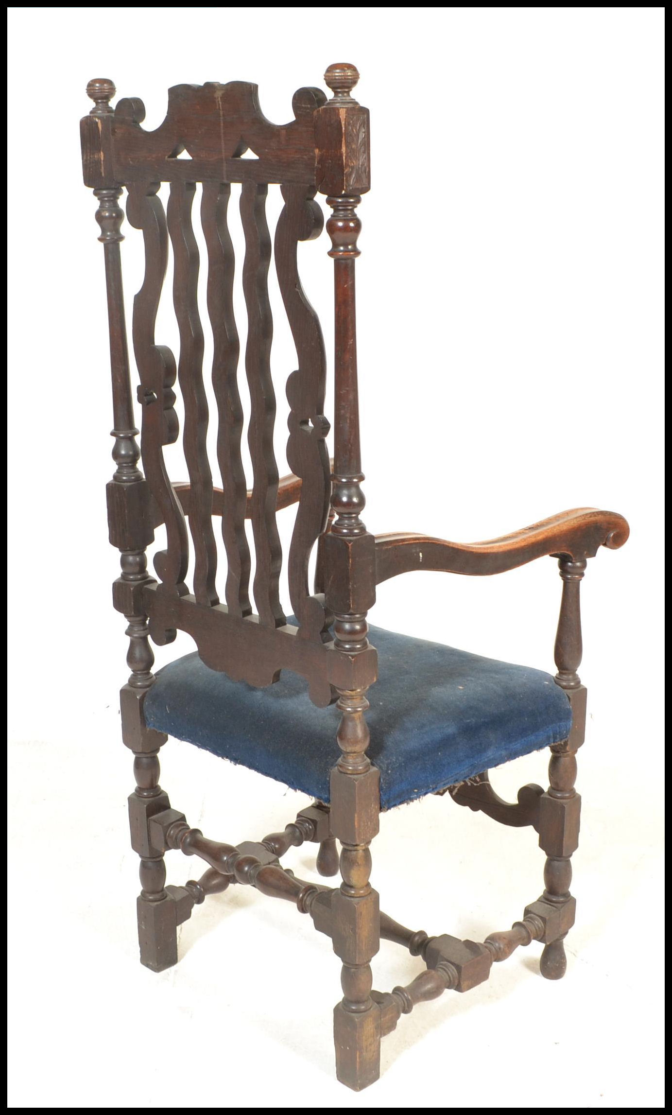 A 19th Century Victorian Carolean style carved oak arm chair, the cresting rail, with later - Image 7 of 7