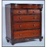 A 19th Century Victorian Apprentice piece mahogany Scottish chest of drawers. Raised turned bun feet