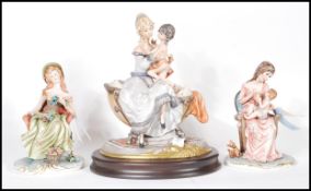 A collection of three Capodimonte figure groups to include two breast feeding mothers on
