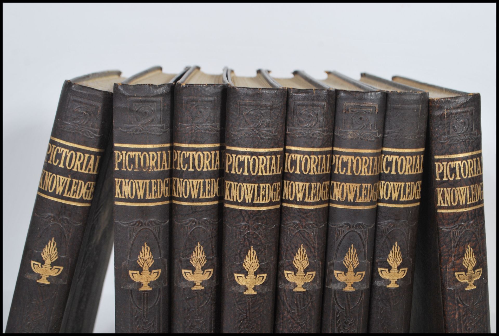 A group of leather bound books with gilt detailing of Newnes Pictorial Knowledge. Eight volumes in - Image 2 of 10