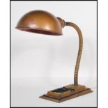 A vintage 20th century Hawkins of England Industrial Gooseneck desk / table lamp with a steel demi