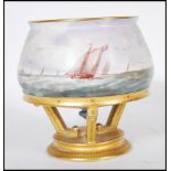 A 20th Century ceramic vase having a bulbous body with hand painted maritime decoration of ships