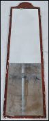 A 1920/ 30's Japanned full length wall mirror having a red lacquered frame with an applied carved