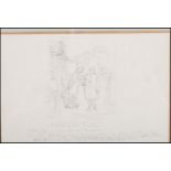 A framed and glazed pencil sketch depicting a sketch from Punch Magazines 1849. the sketch ' The