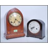 Two 20th Century mantel clocks to include an Edwardian wooden cased mantel clock with satin wood