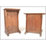 A 19th Century Victorian gothic ecclesiastical church oak prayer desk, two panels to the front
