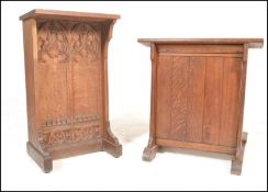 A 19th Century Victorian gothic ecclesiastical church oak prayer desk, two panels to the front