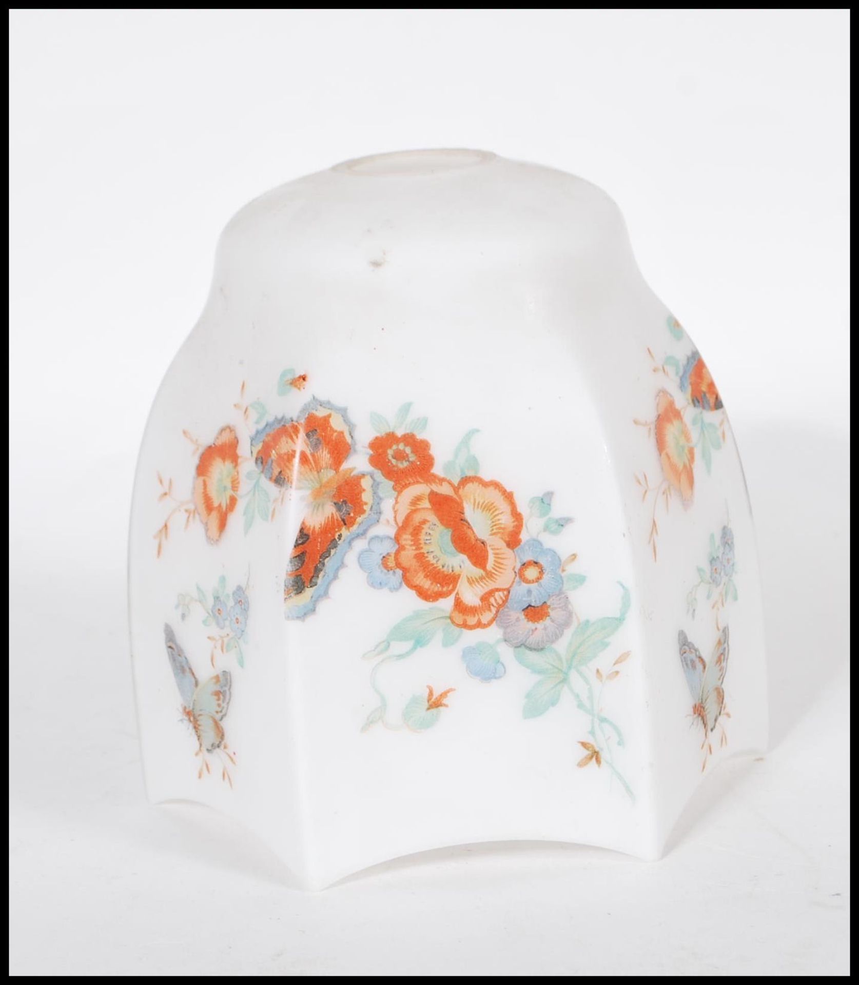 An Antique white porcelain pendant light shade with hand painted floral and butterfly - Image 4 of 6
