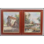 A Brioschi - a pair of 20th century oil on canvas paintings of country scenes, the first being of
