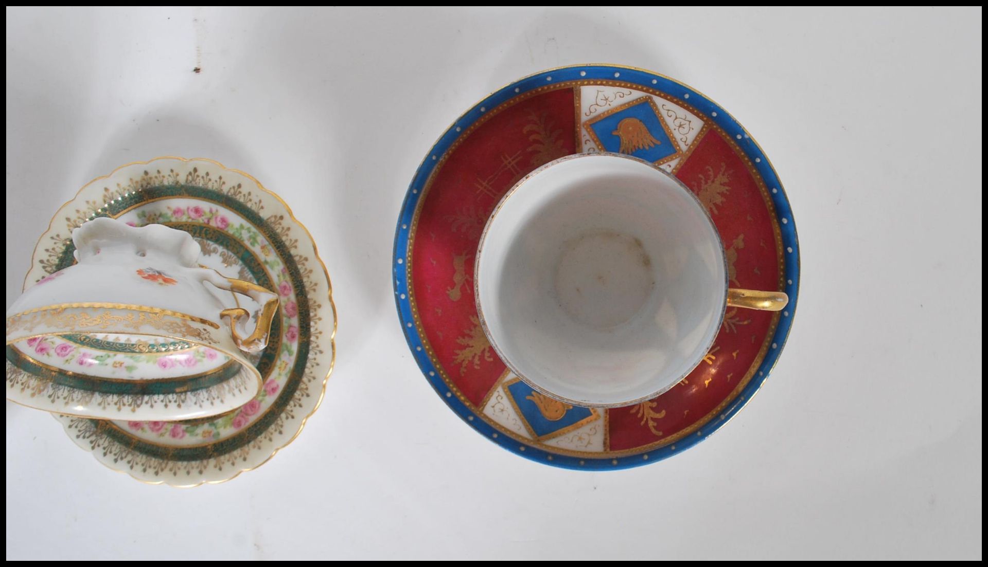 A collection of 19th Century Austrian porcelain bone china cabinet cups and saucers comprising an - Bild 3 aus 19