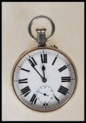 A 20th Century Argentan Goliath chrome open face pocket watch having thick beveled glass with