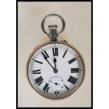 A 20th Century Argentan Goliath chrome open face pocket watch having thick beveled glass with